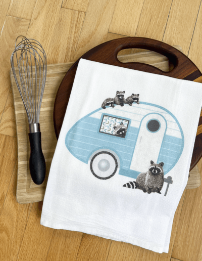 Camper Raccoons tea towel