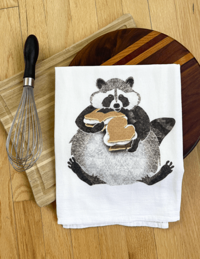 Raccoon with Michigan S'more tea towel