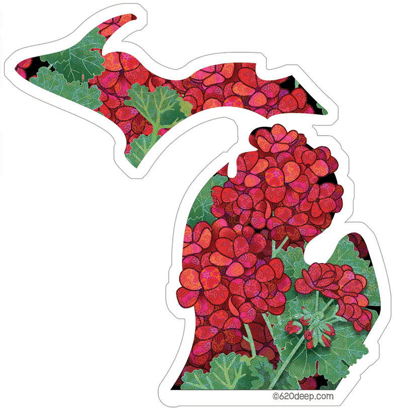 Geraniums contained in Michigan state shape