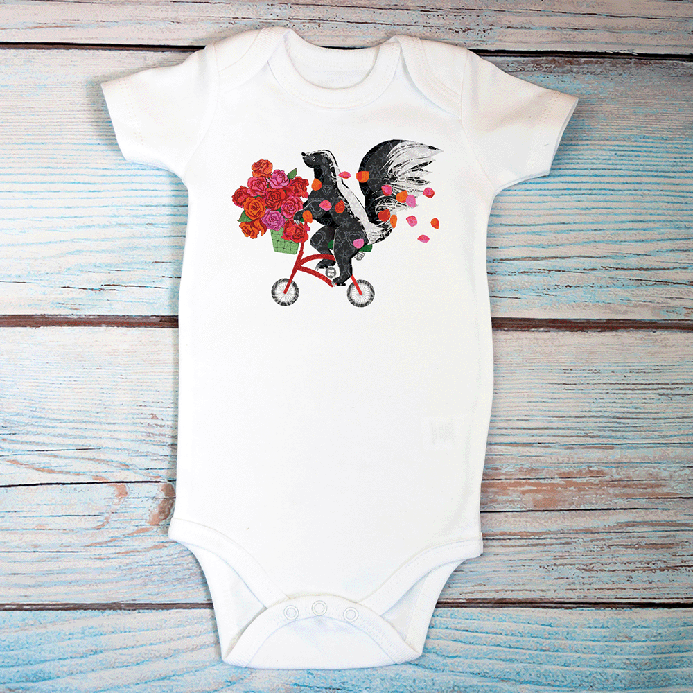 Flower Power Skunk on a Bike Onesie