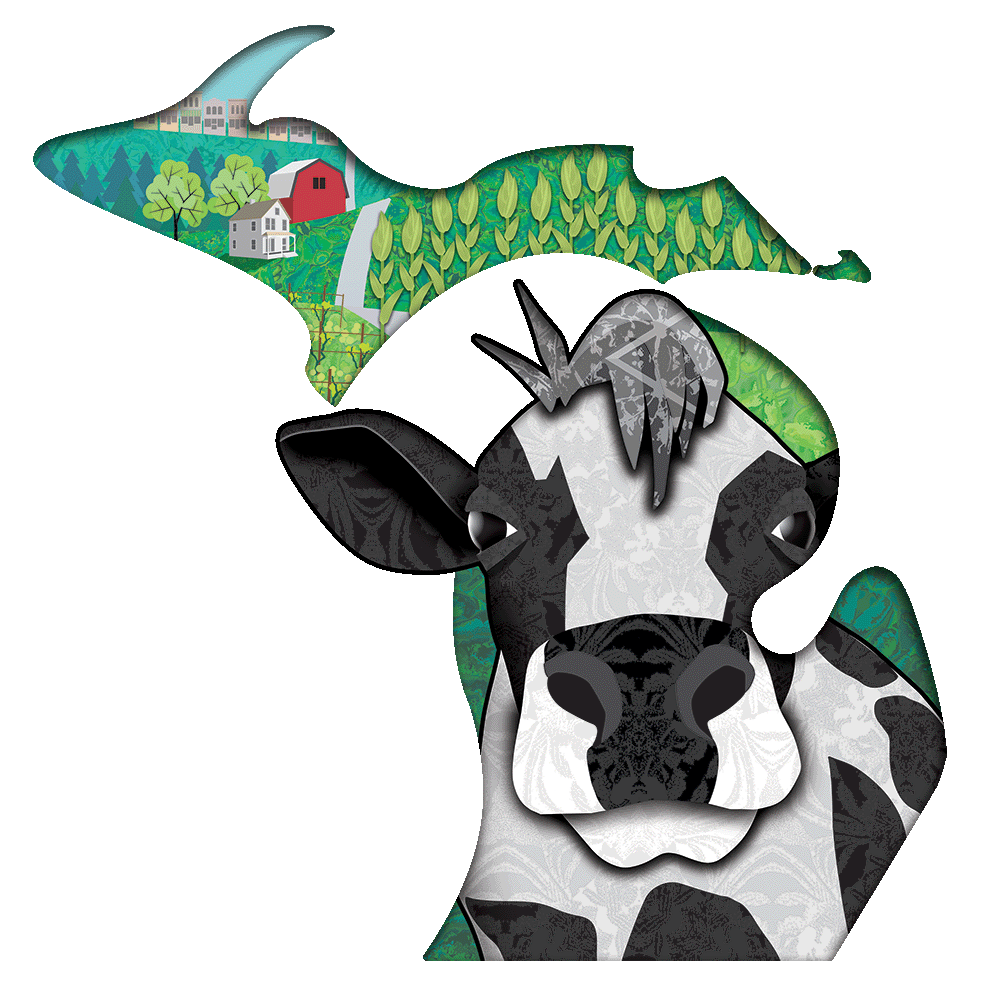 Holstein Cow in the state shape of Michigan